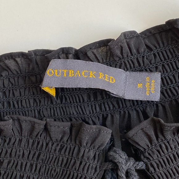 Outback Red by The Limited Black Puffy Sleeve Smocked Top Blouse Shirt - Picture 8 of 10